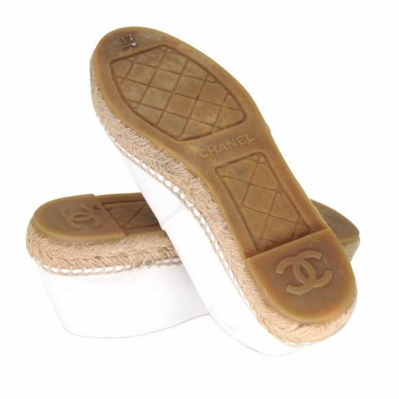 Chanel White Lambskin Patent Leather Espadrille Flats - Picture 11 of 15